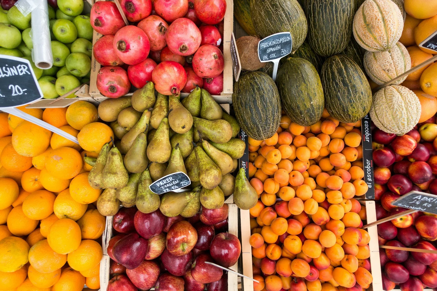 Colorful display of fresh fruit and vegetables